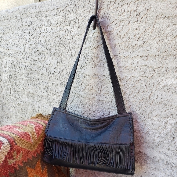 🤩RARE Fossil Leather Fringe Hobo Shoulder Bag‎ - Picture 1 of 12